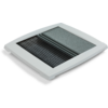White rectangular ventilation grille with black horizontal slats