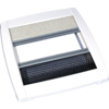 White plastic frame with two different fabric patterns, upper light, lower dark