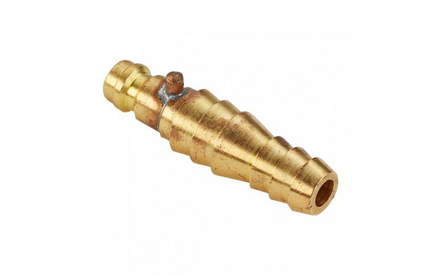 Goldfarbenes, gestuftes, kegelförmiges Metallstück mit hohlem Mittelteil und gebördeltem Ende