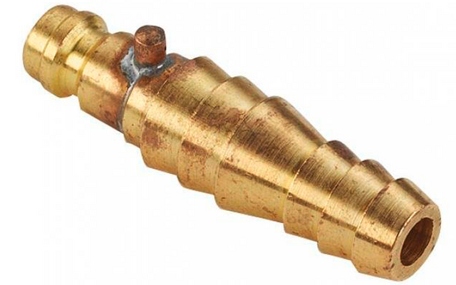 Goudkleurig, getrapt conisch metalen onderdeel met hol midden en omgeslagen uiteinde