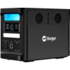 Schwarzes rechteckiges Gerät mit digitalem Display, Tasten und Anschlüssen an der Vorderseite, zwei runden Lüftungsöffnungen und 'Berger'-Logo an der Seite
