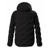 Schwarze gesteppte Jacke mit Kapuze, Rückansicht, lange Ärmel, weißer Hintergrund