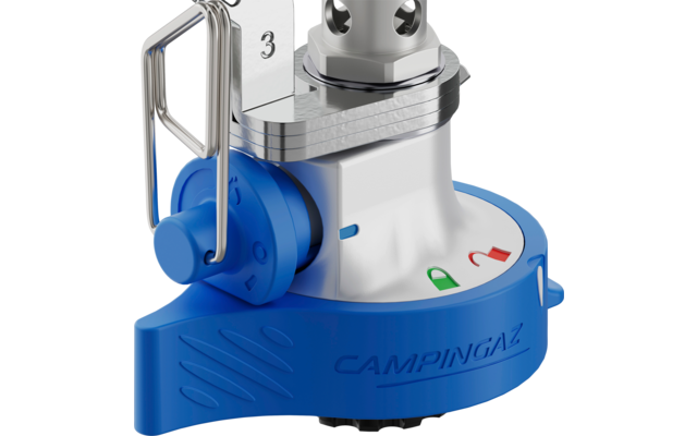 weiße und blaue elektrische Pumpe mit Metallteilen und einem Griff