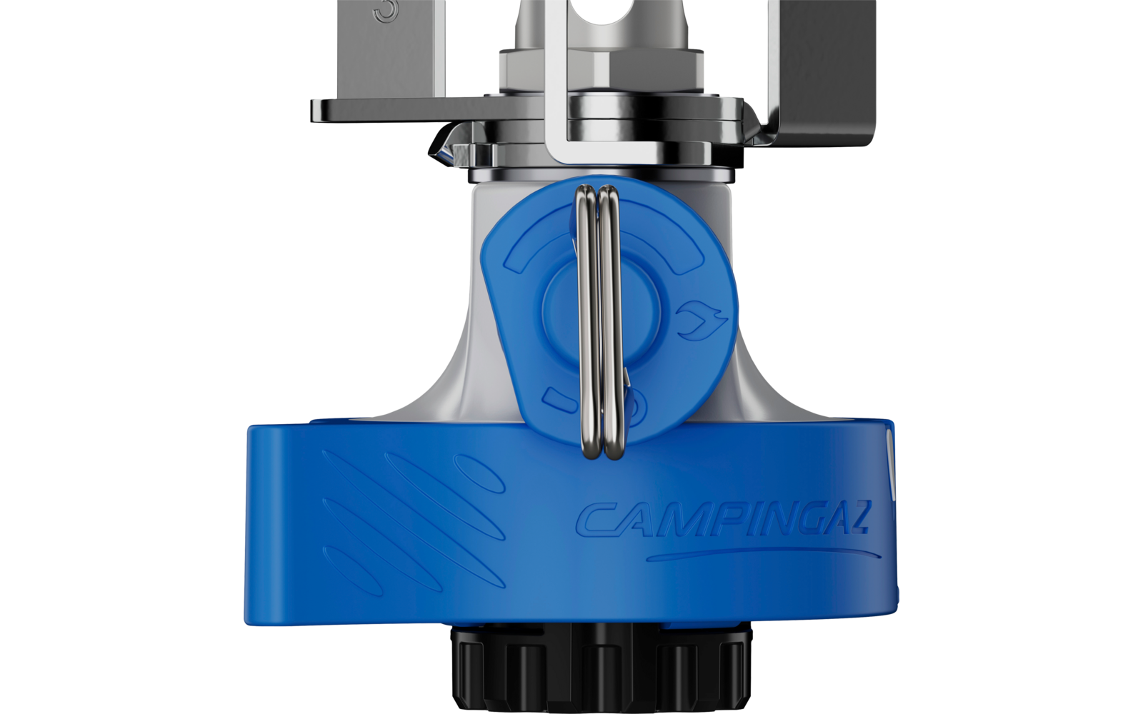 Blauer und schwarzer Wasserhahnaufsatz aus Kunststoff mit Metallteilen