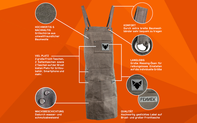 Fennek barbecue apron waxed gray