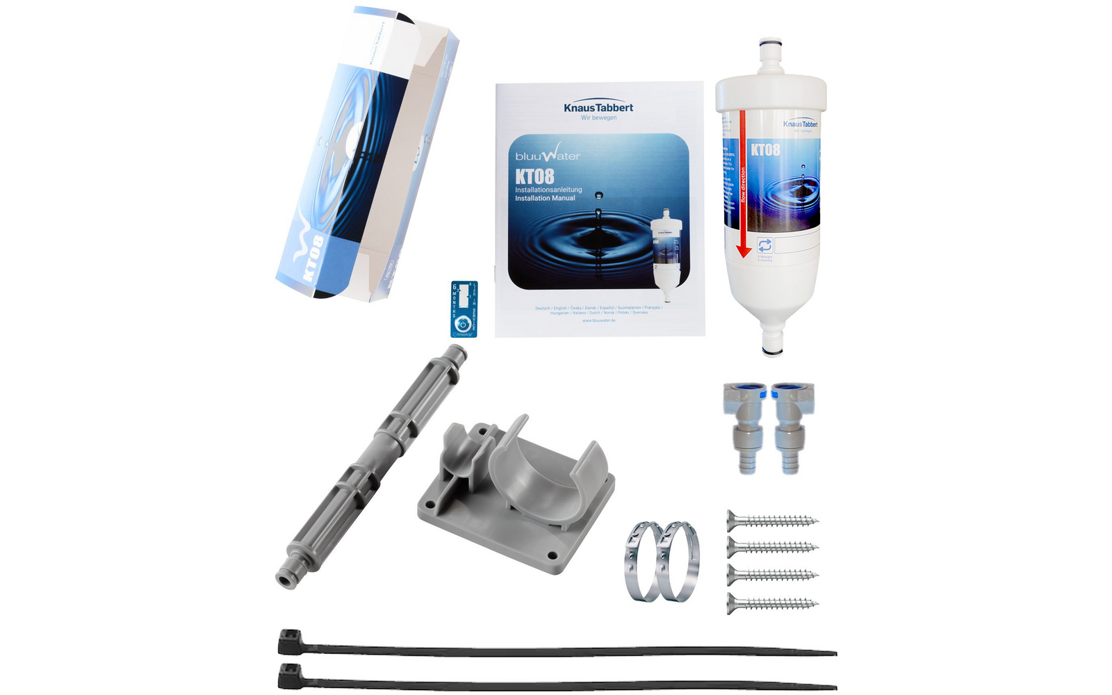 Produktbild bluuwater KT08 Einbauset Wasserfilter 90 Grad Winkel oder gerade 1