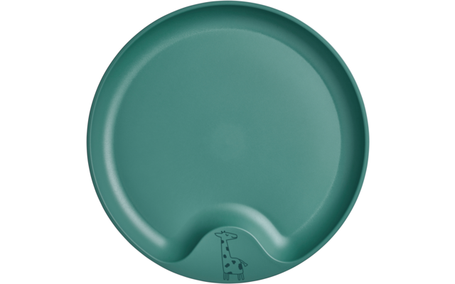 Assiette ronde verte avec deux creux sur le bord