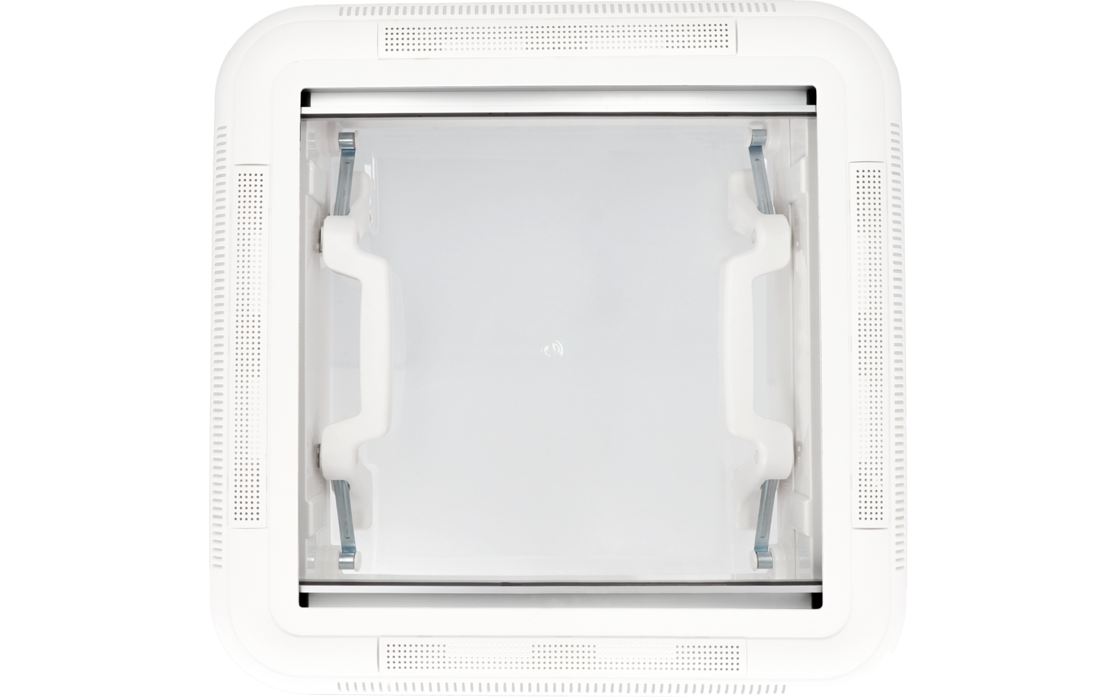 Trappe de ventilation carrée blanche avec fenêtre ouverte