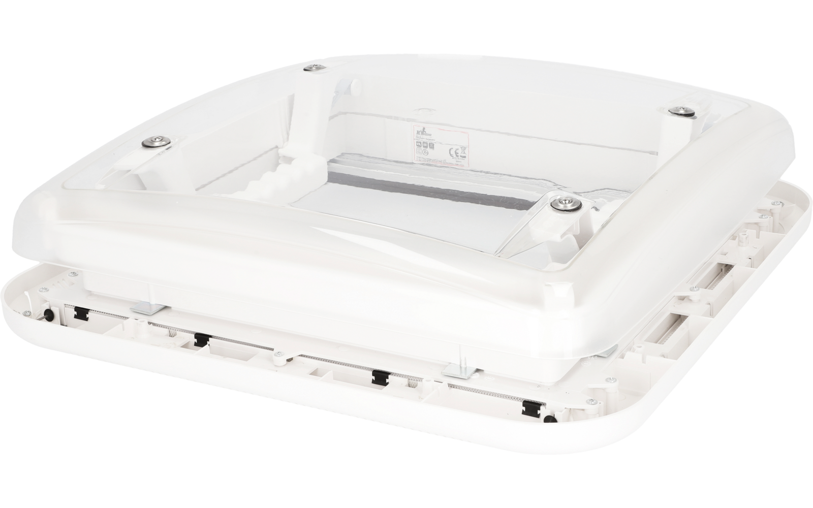 Grille de ventilation carrée en plastique blanc avec partie centrale transparente
