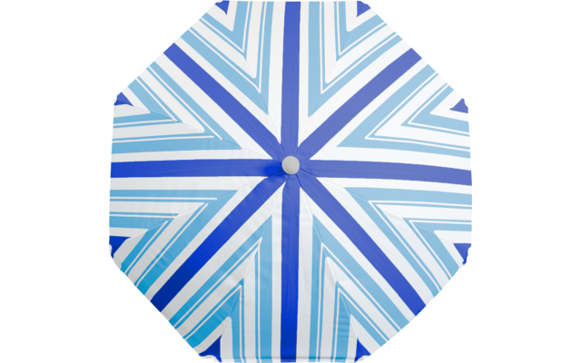 Blau-weißer Schirm von oben gesehen, Streifen strahlen von der Mitte