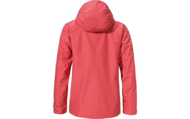 Rückansicht einer roten Jacke mit Kapuze
