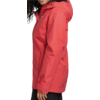 Person trägt eine rote Regenjacke, seitliche Ansicht