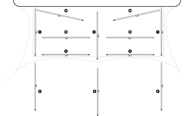 Dibujo técnico con líneas numeradas y flechas que muestran dimensiones