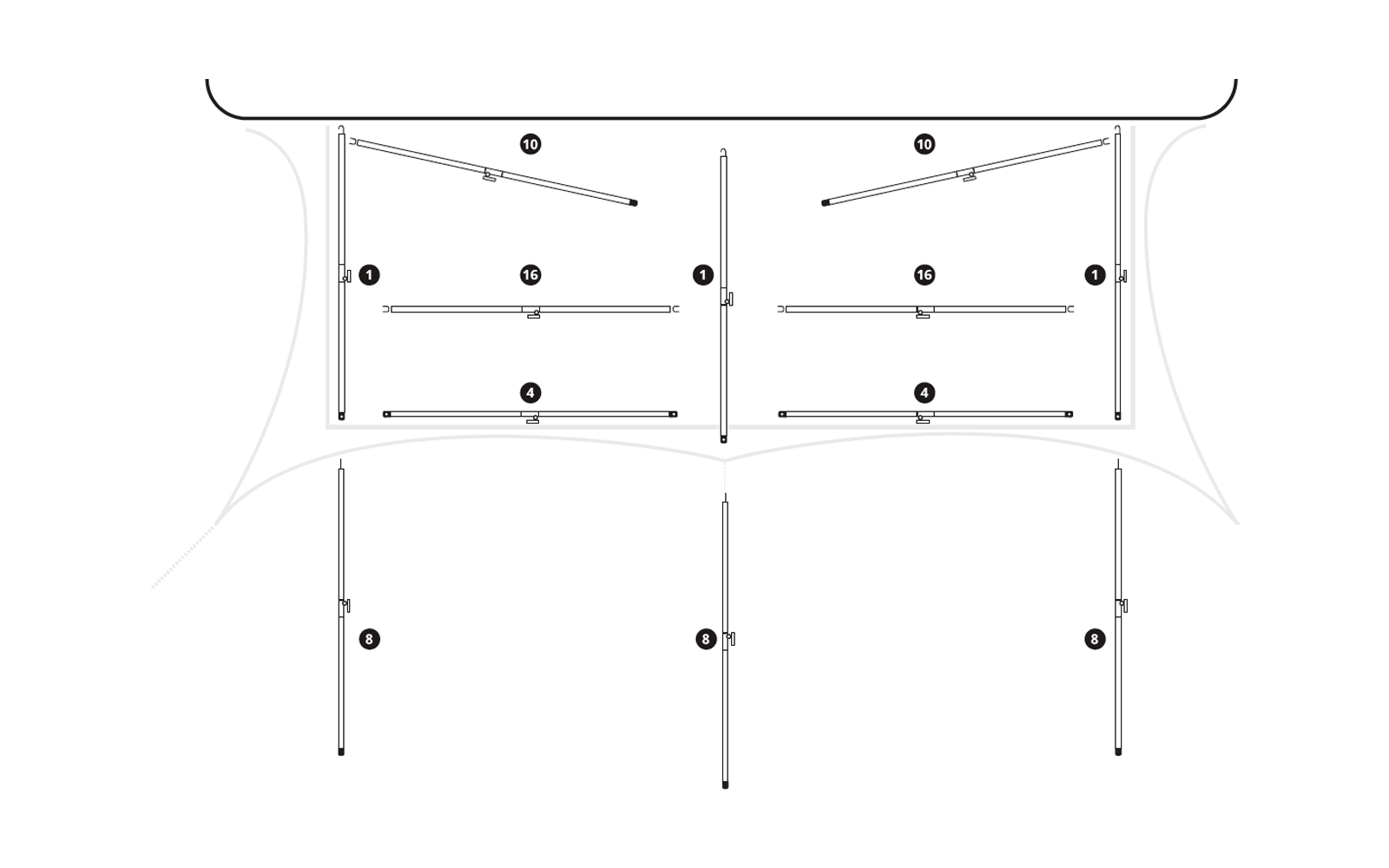 Dibujo técnico con líneas numeradas y flechas que muestran dimensiones