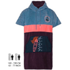 Poncho de bain coloré avec capuche, rayures horizontales bleu, rose et violet foncé, avec une poche avant à texte