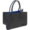 graue Filztasche mit blauer Innenauskleidung, zwei Henkeln, rechteckige offene Form, 'Berger'-Logo unten rechts