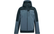 Veste à capuche bicolore bleue avec fermeture éclair avant, poche poitrine et logo blanc