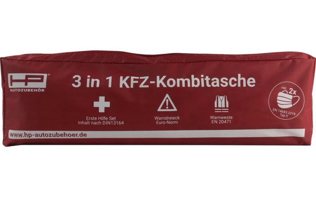 HP Autozubehör KFZ Kombitasche inklusive Mund- und Nasenschutz 3 teilig Rot
