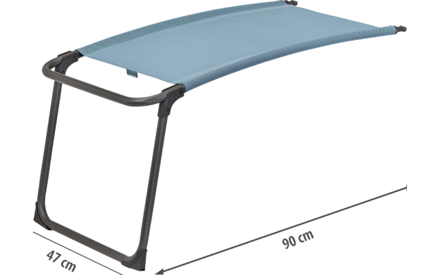 Metallrahmen mit blauem Sonnenschutz und Maßen in Zentimetern