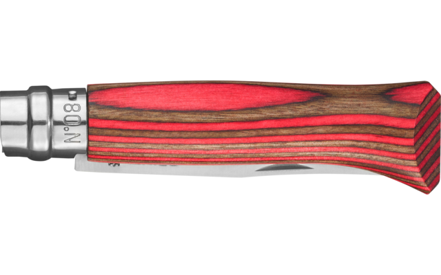 Opinel N°08 Taschenmesser mit Griff aus Birkenholz Klingenlänge 8,5 cm rot