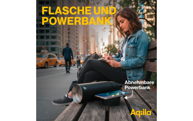 Produktbild Aqiila Powerbottle BO5 Trinkflasche 600 ml mit Powerbank 5000 mAh, 15 W und IPX4 Spritzwasserschutz 1