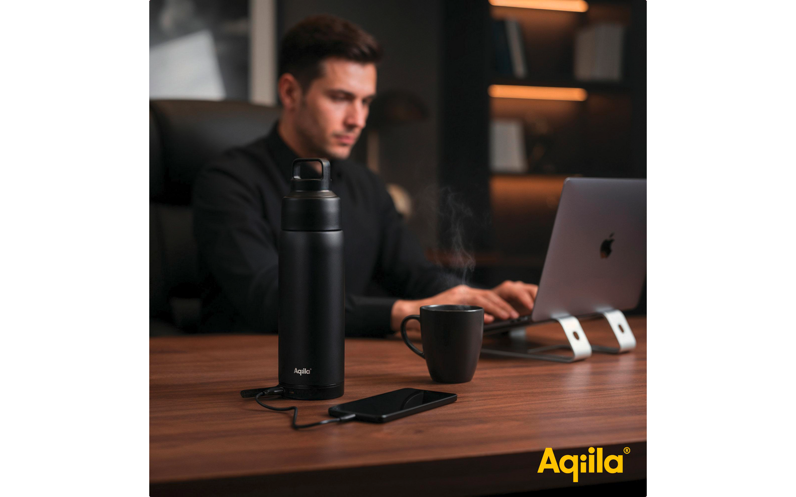 Produktbild Aqiila Powerbottle BO5 Trinkflasche 600 ml mit Powerbank 5000 mAh, 15 W und IPX4 Spritzwasserschutz 1