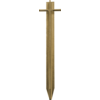 Gold-colored metal rod in a cross shape with a short crossbar near the top and a pointed bottom end