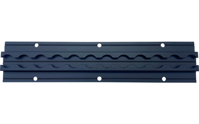 Dunkelblaues, längliches, profiliertes Blech mit einer wellenförmigen Mittelrippe und sichtbaren Schrauben