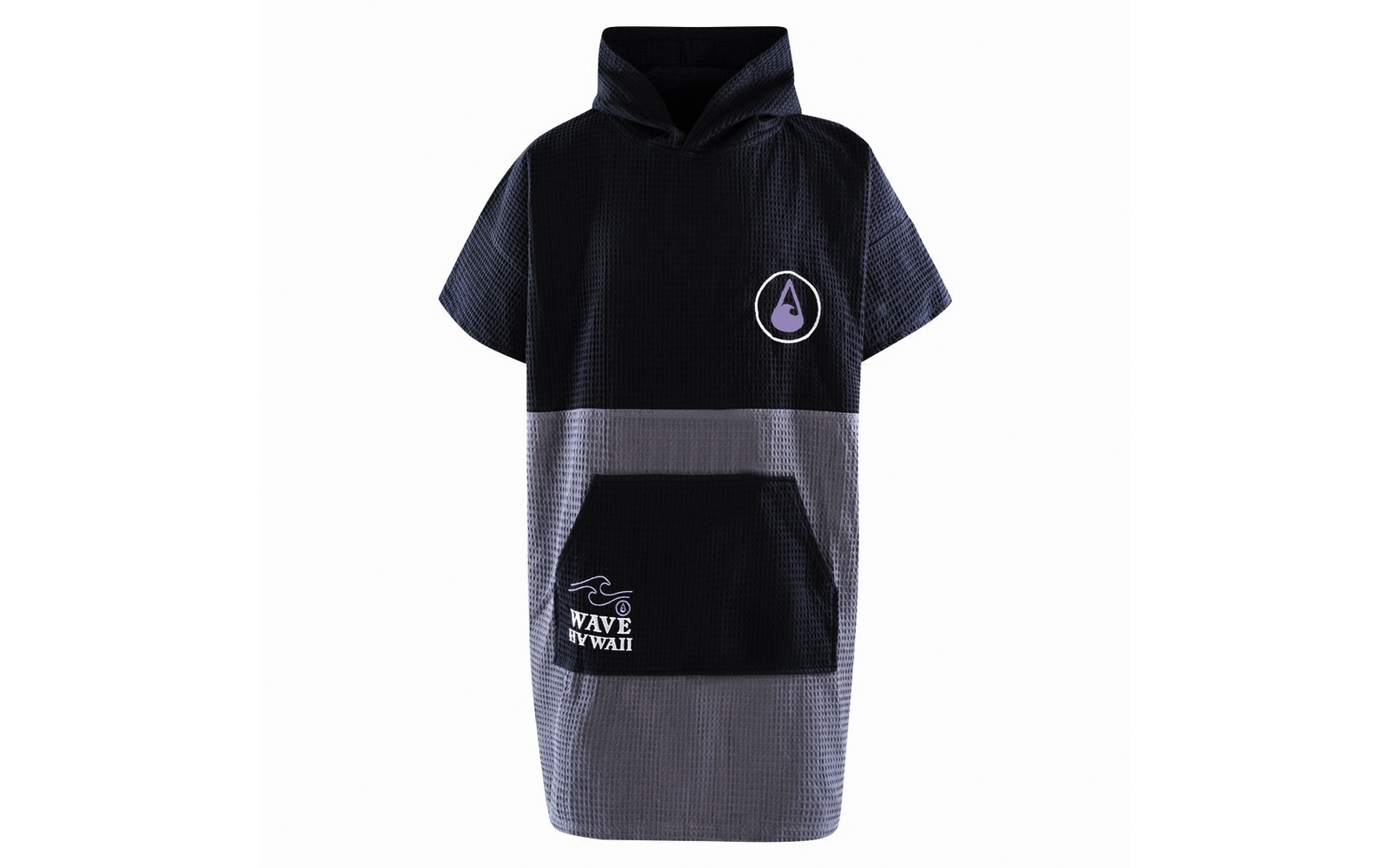 Robe à capuche à manches courtes en noir et gris avec poche avant et logo imprimé