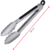 Edelstahl-Küchenzange mit schwarzem Griffstreifen und Aufhängeöse, diagonal mit rotem Pfeil und '20 cm' Maßangabe