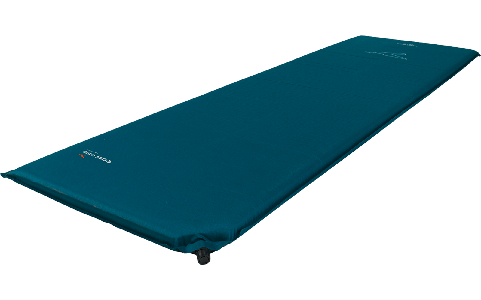 Blaugrüne selbstaufblasbare Isomatte auf weißem Hintergrund