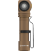 Braune Winkellampe mit schwarzem Clip und rundem Lichtkopf