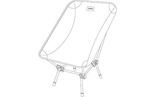 Metallgestell mit gespanntem Stoffsitz, vier geneigten Metallbeinen mit Gelenken und rechteckigem Etikett TAMBO auf der Sitzfläche