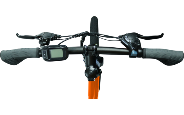 Bicycle handlebar with brake levers, grips, and digital display