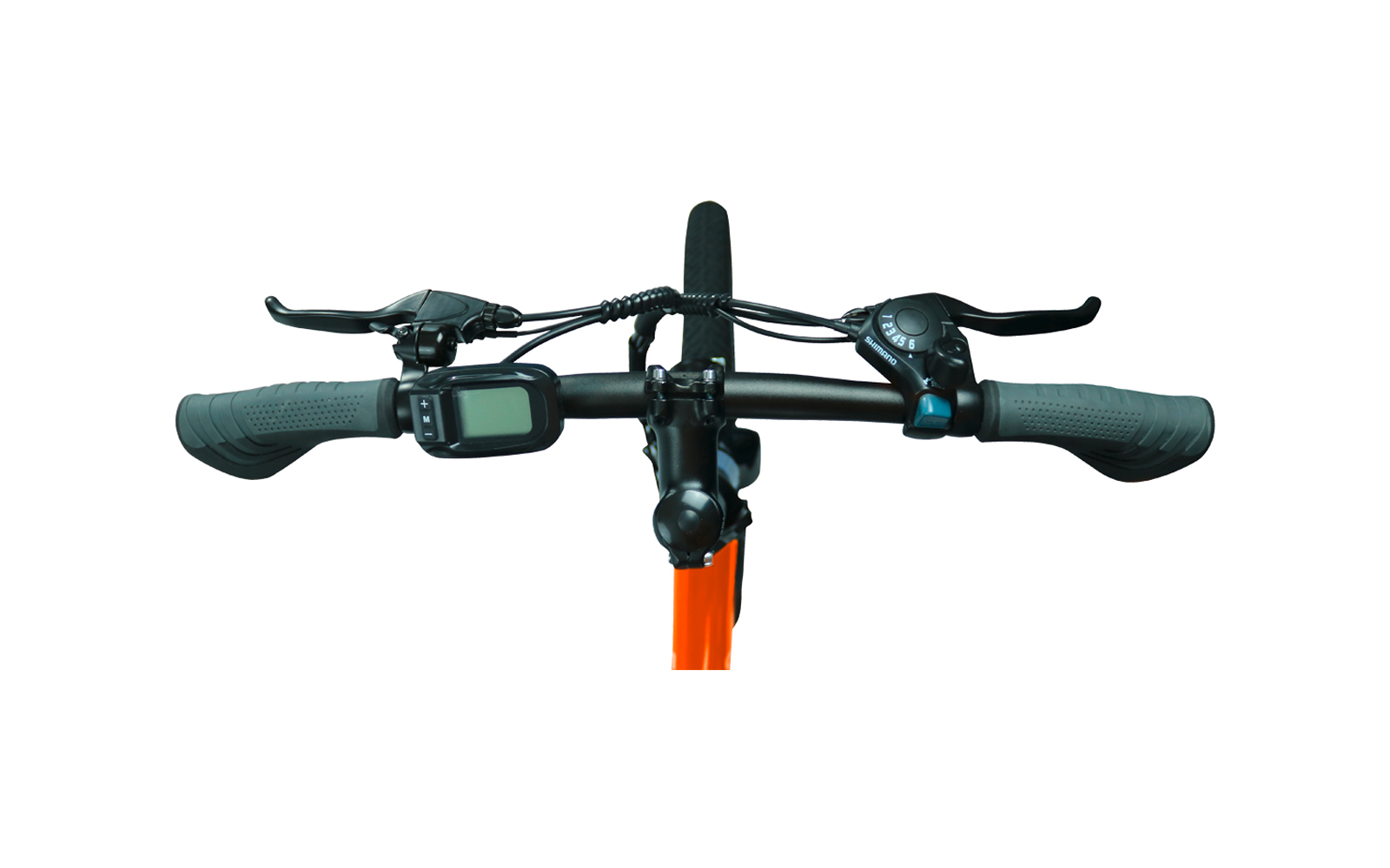 Fahrradlenker mit Bremshebeln, Griffen und digitalem Display