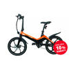 Orange bicycle with black tires and saddle on a white background