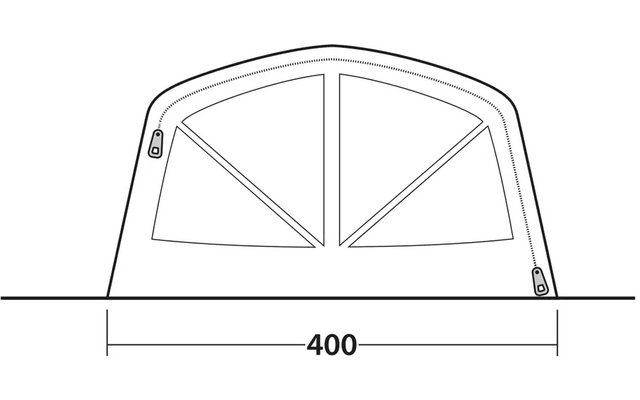 Linienzeichnung eines halbkreisförmigen Fensters mit vier Segmenten