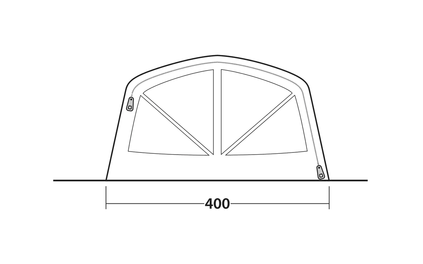 Linienzeichnung eines halbkreisförmigen Fensters mit vier Segmenten