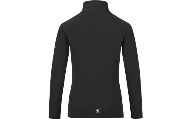 Chaqueta negra vista por detrás con cuello alto, mangas largas y pequeño logo en la parte baja de la espalda