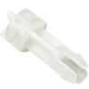 Pièce en plastique blanche et allongée, avec un arrière cylindrique et une extrémité avant en forme de fourche