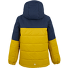 Blau-gelbe Winterjacke mit Kapuze von hinten