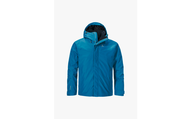 Blaue gefütterte Jacke mit Kapuze, Frontreißverschluss und langen Ärmeln
