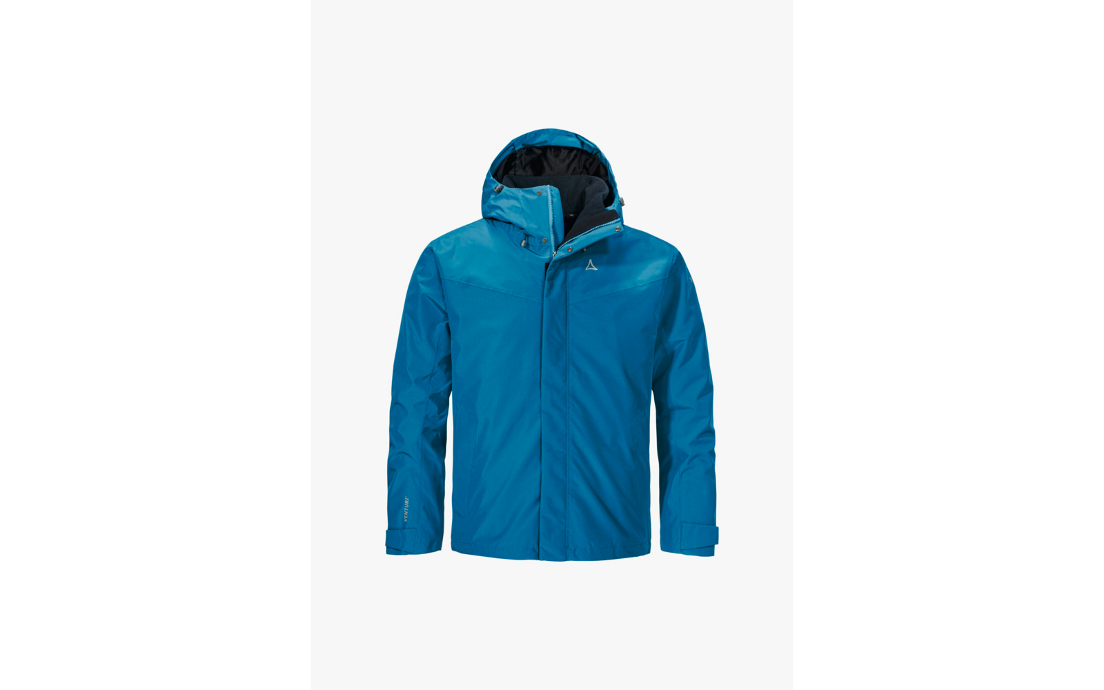 Blaue gefütterte Jacke mit Kapuze, Frontreißverschluss und langen Ärmeln