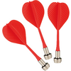 Drei rote Darts mit Metallspitzen auf weißem Hintergrund
