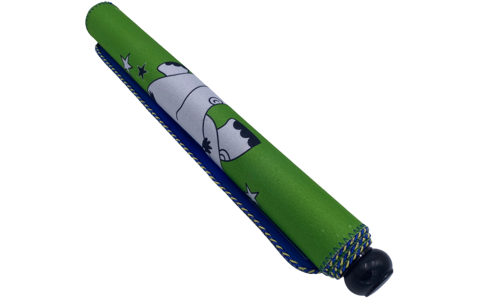 Grün-blauer Stift mit einer Illustration eines weißen Tieres darauf