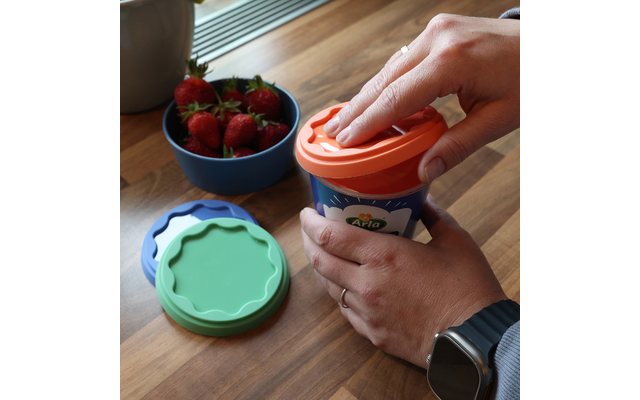 Product afbeelding Koziol FRESH vershouddeksel tr. koraal/diepblauw/zachtgrijs - 3-delige set 1