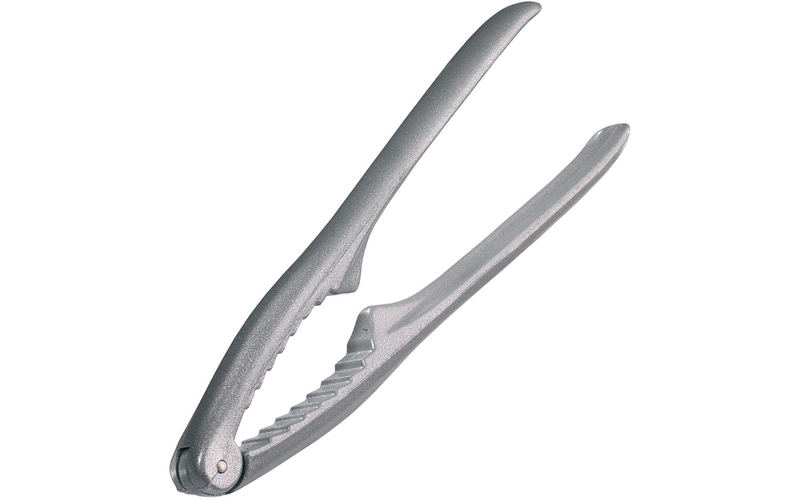 Herramienta metálica plateada con dos mangos largos y curvos, mandíbulas dentadas y una bisagra en un extremo, sobre fondo blanco