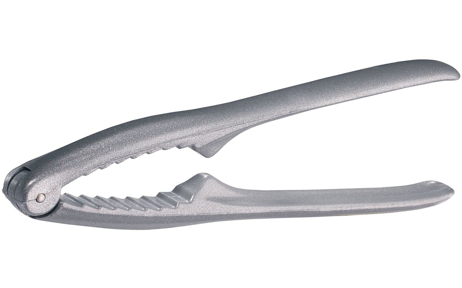 Herramienta metálica plateada con dos mangos curvados, mandíbulas dentadas y una bisagra