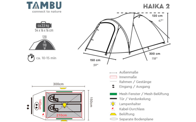 Image du produit Tambu Haika Kuppelzelt für 2 Personen aus recyceltem Polyester 2.000 mm Wassersäule 1