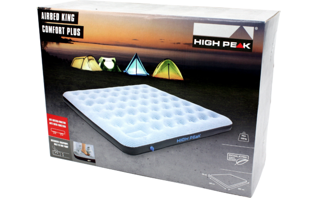 High Peak Comfort Plus Air bed Lit à air avec pompe intégrée 200 x 185 cm gris/bleu/noir King